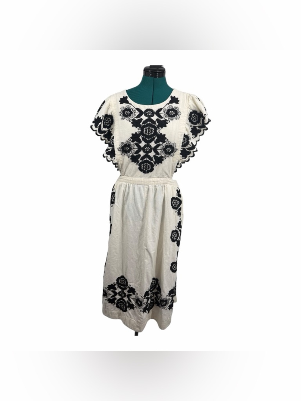 Sea New York Embroidered Midi Dress Ivory Black Floral Boho Dress - Picture 5 of 8